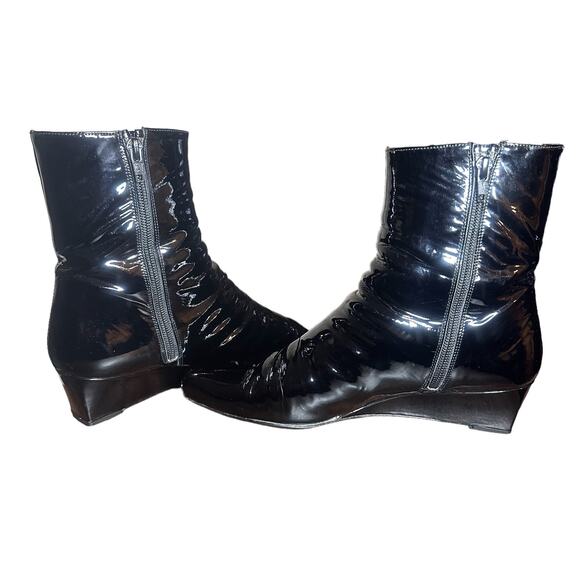 Stuart Weitzman Black Patent Wedge Heel Boots - Size 8.5 - Picture 9 of 13